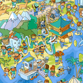 Фрагменты многофигурной иллюстрации «Футбол для дружбы».