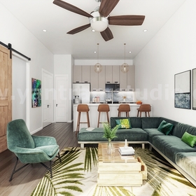 Открытая кухня Гостиная 3D Дизайн интерьера