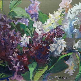 Сирень, герань, тюльпаны.