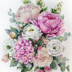 Композиция с пионами и гортензией