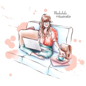 Иллюстрация Девушка с Книгой и девушка за работой