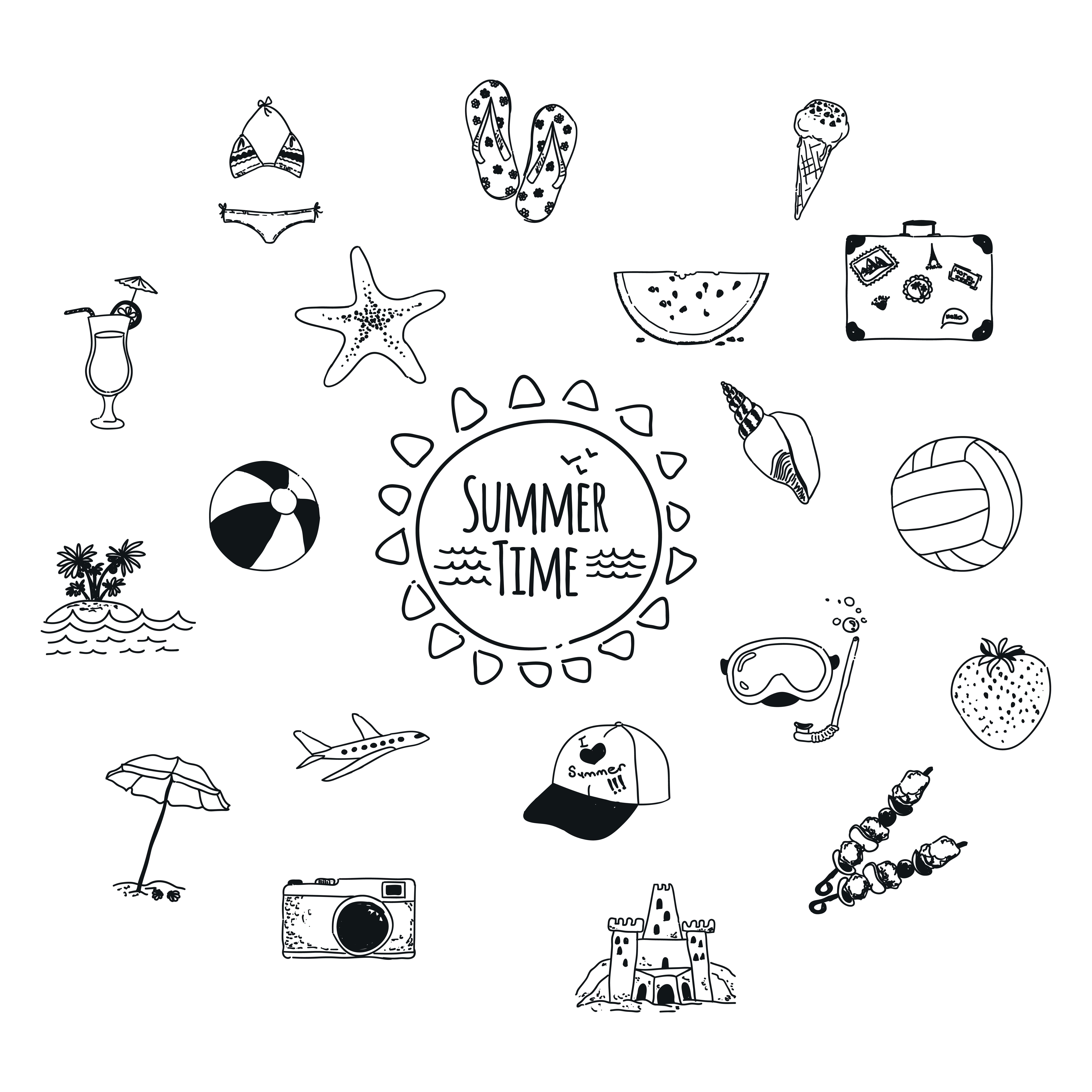 Doodle summer icons