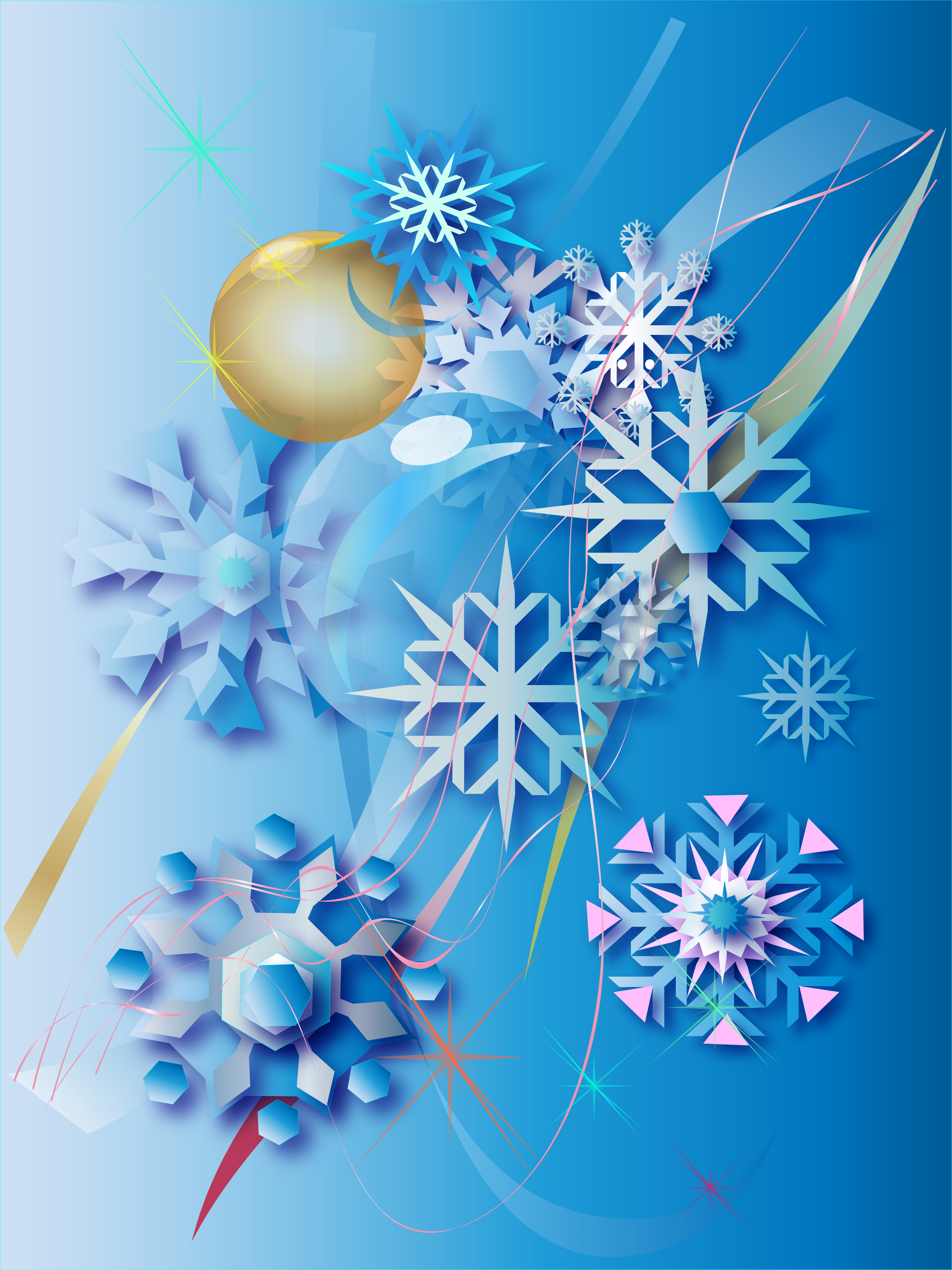 Snowflakes and gold en  ball