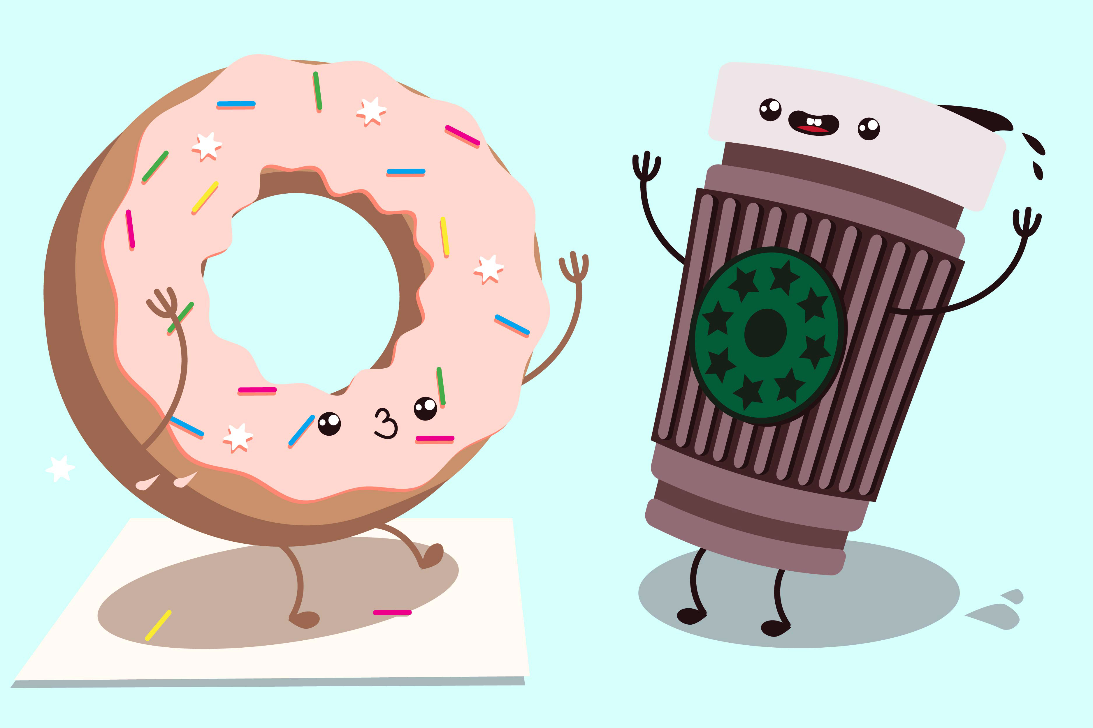 Vector character donut and coffee
