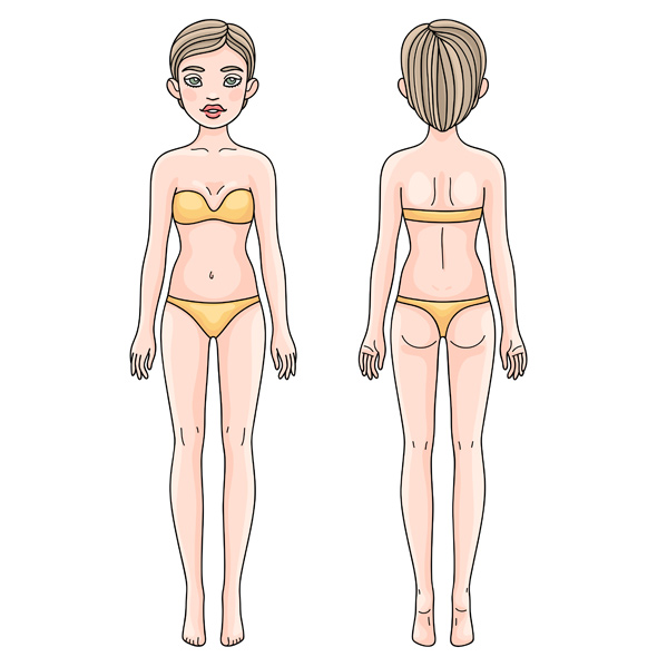 Female body front and back european girl preview