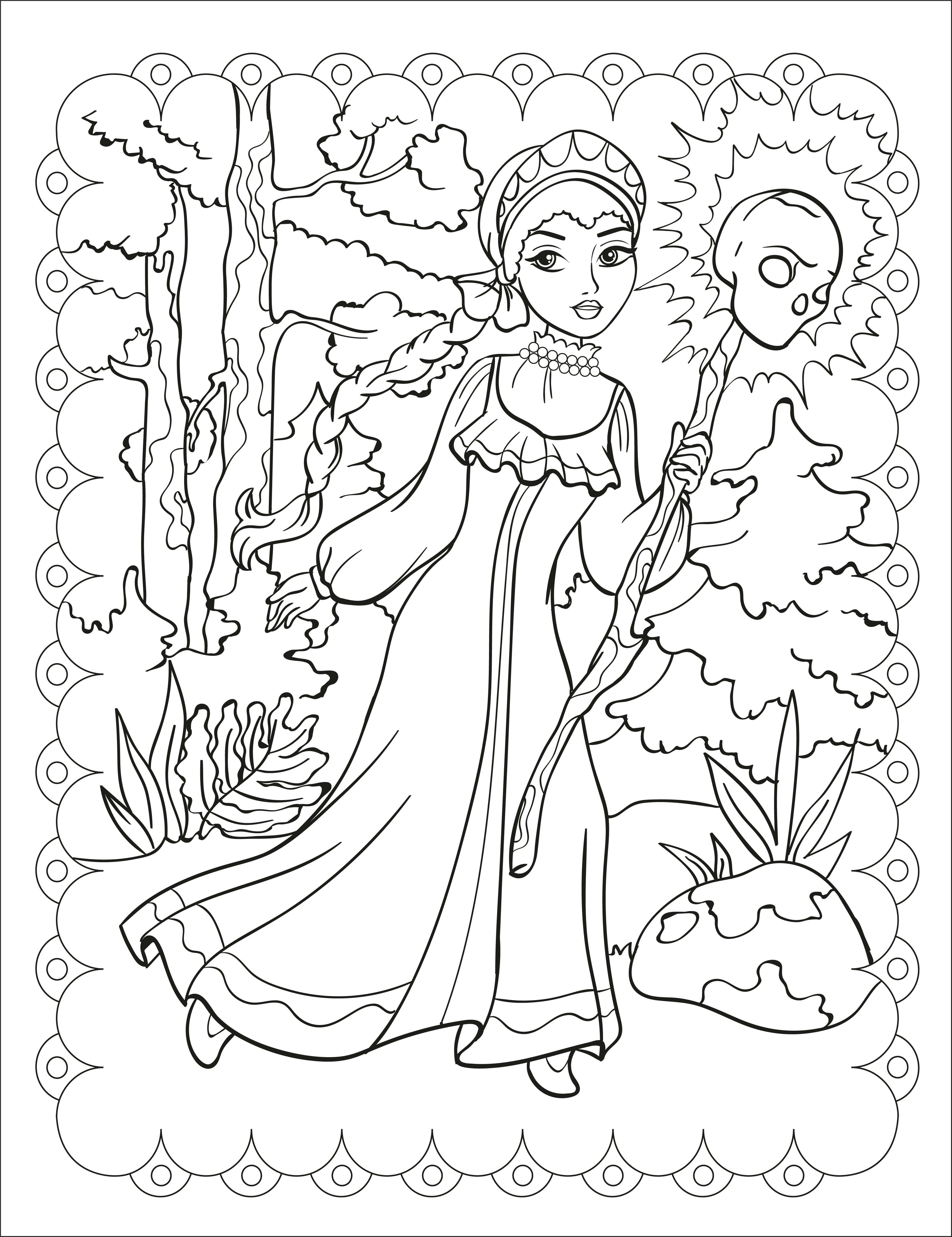 106 coloring book of beautiful girl in the forest
