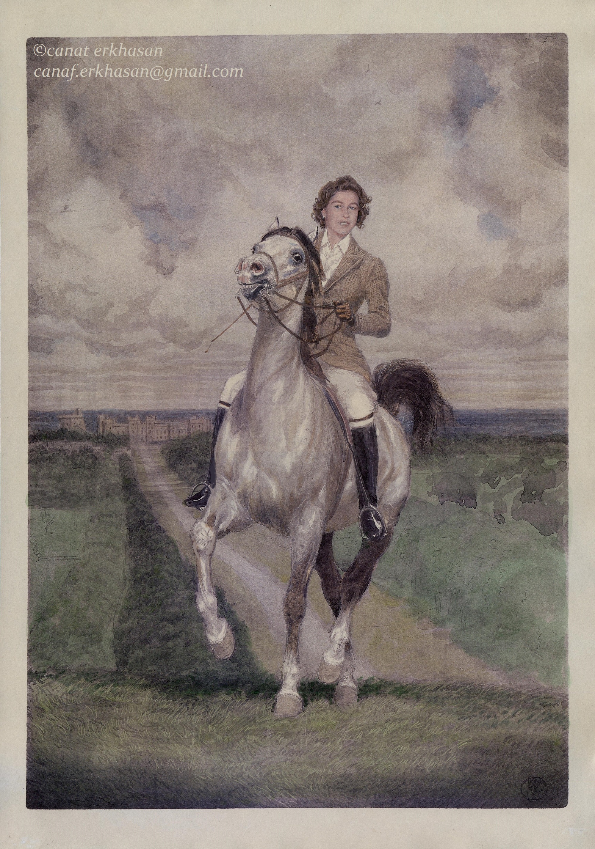 Elizabeth ii. watercolor. 26 x 36 cm.