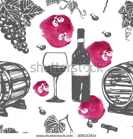 Stock vector hand drawn seamless pattern wine and wine making watercolor stains 306153914