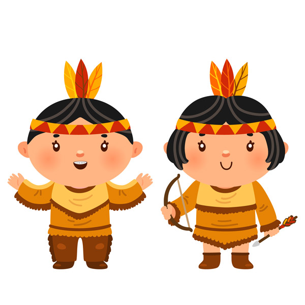 Cartoon couple native indian american for thanksgiving day 02