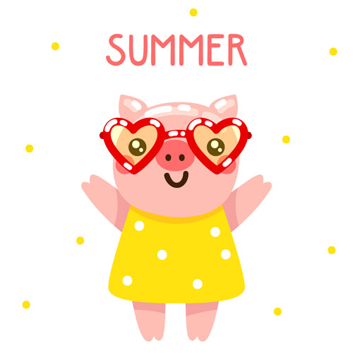 Cute cartoon pig with summer mood