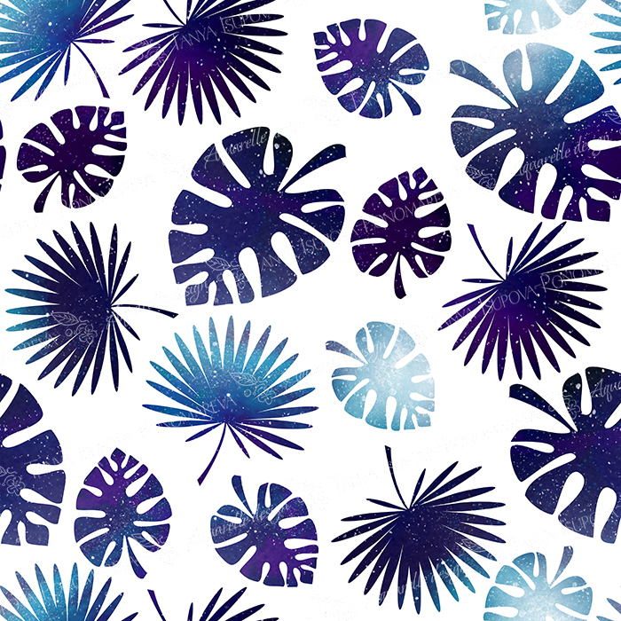 Pattern with tropical leaves and cosmic