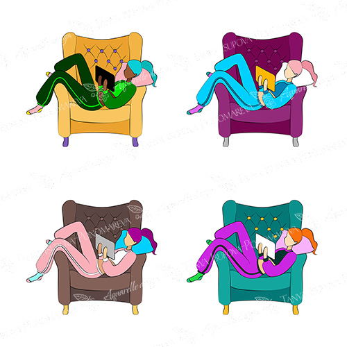 Girl on an armchair with a tablet