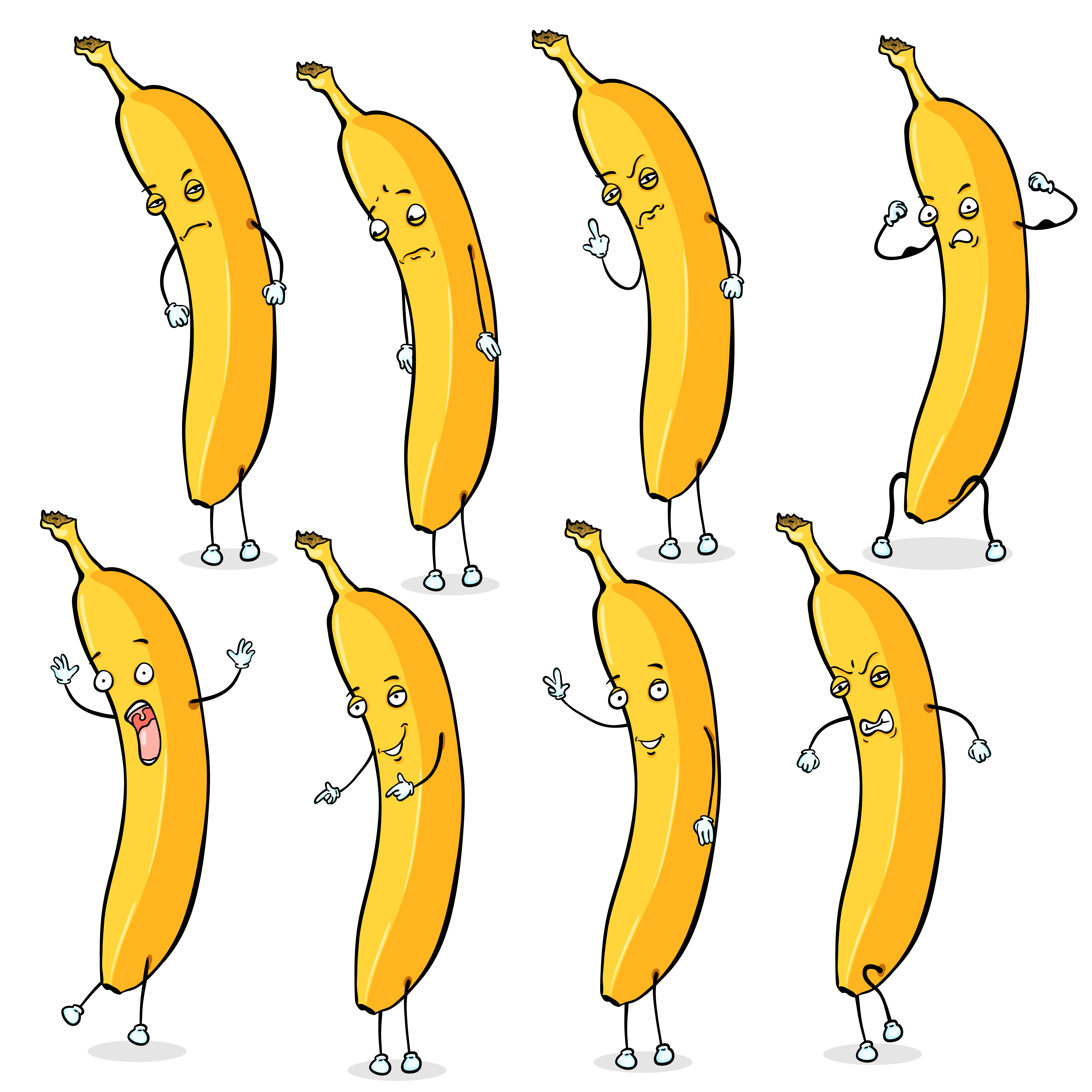 Set banana character emotions