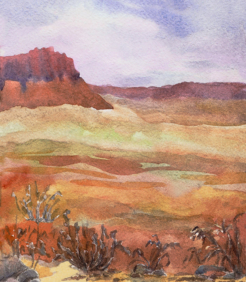 Landscape of the american prairies. wild west. watercolor painting