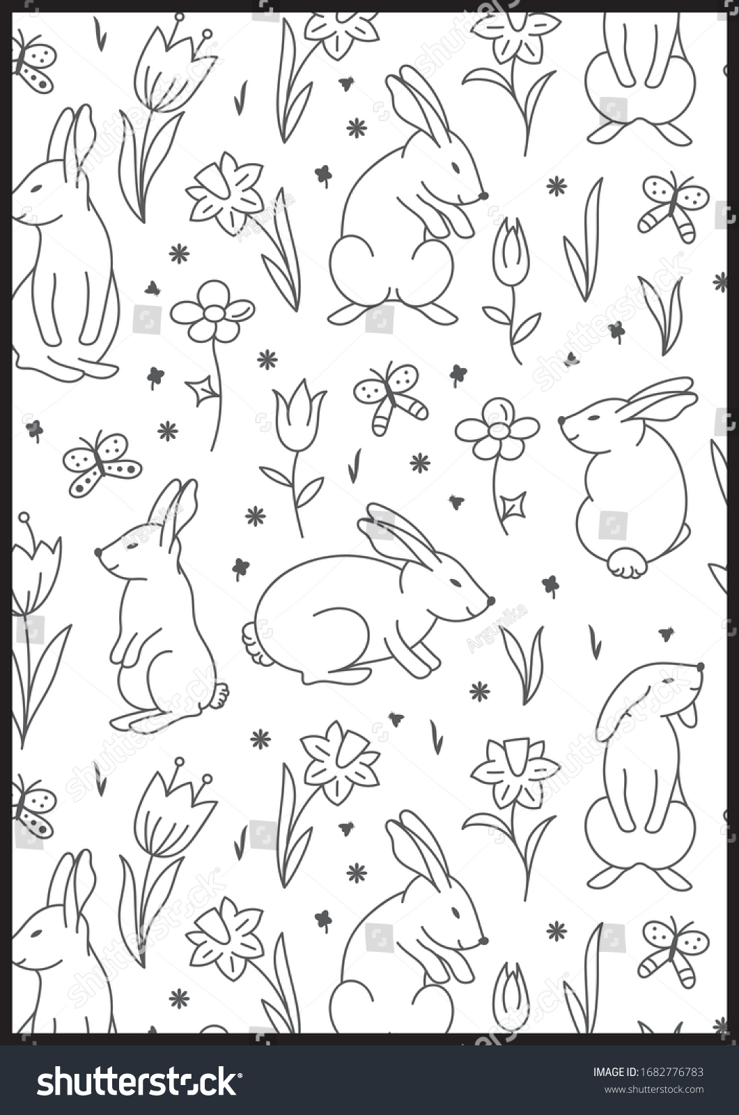 Stock vector lovely rabbits and flowers cute childish seamless pattern in cartoon style seamless pattern can 1682776783