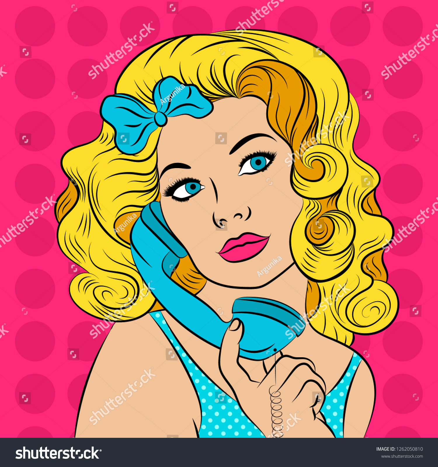 Stock vector beautiful women on telephone vector illustration in pop art style 1262050810
