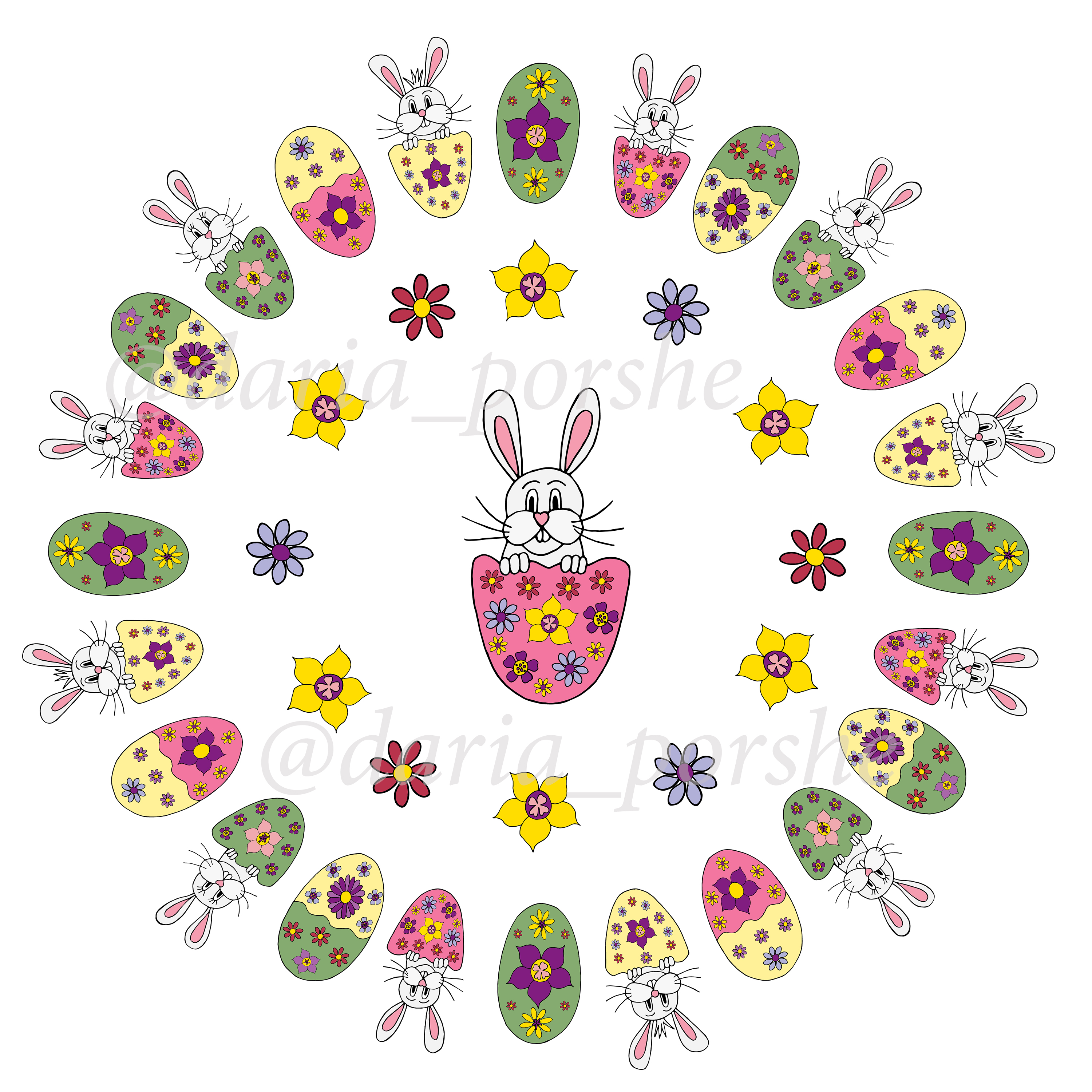 Easter bunnies and flowers 3