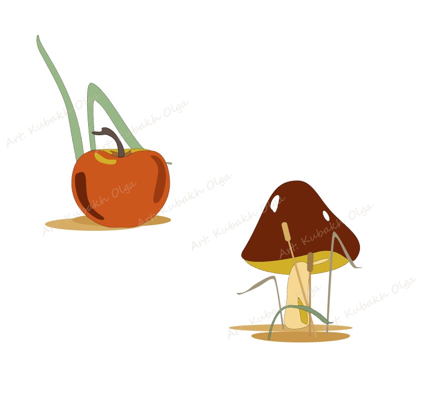 Apple. mushrooms. illustration.