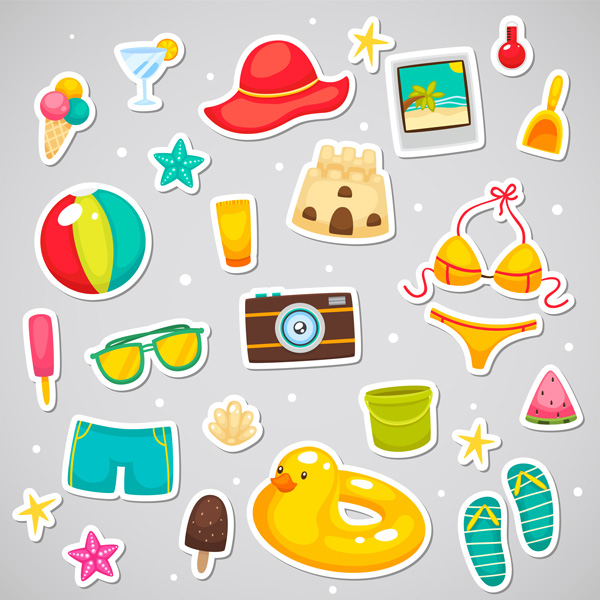 Stickers with collection of summer symbols