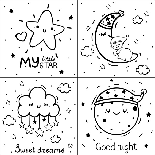 Coloring set with night cards 01