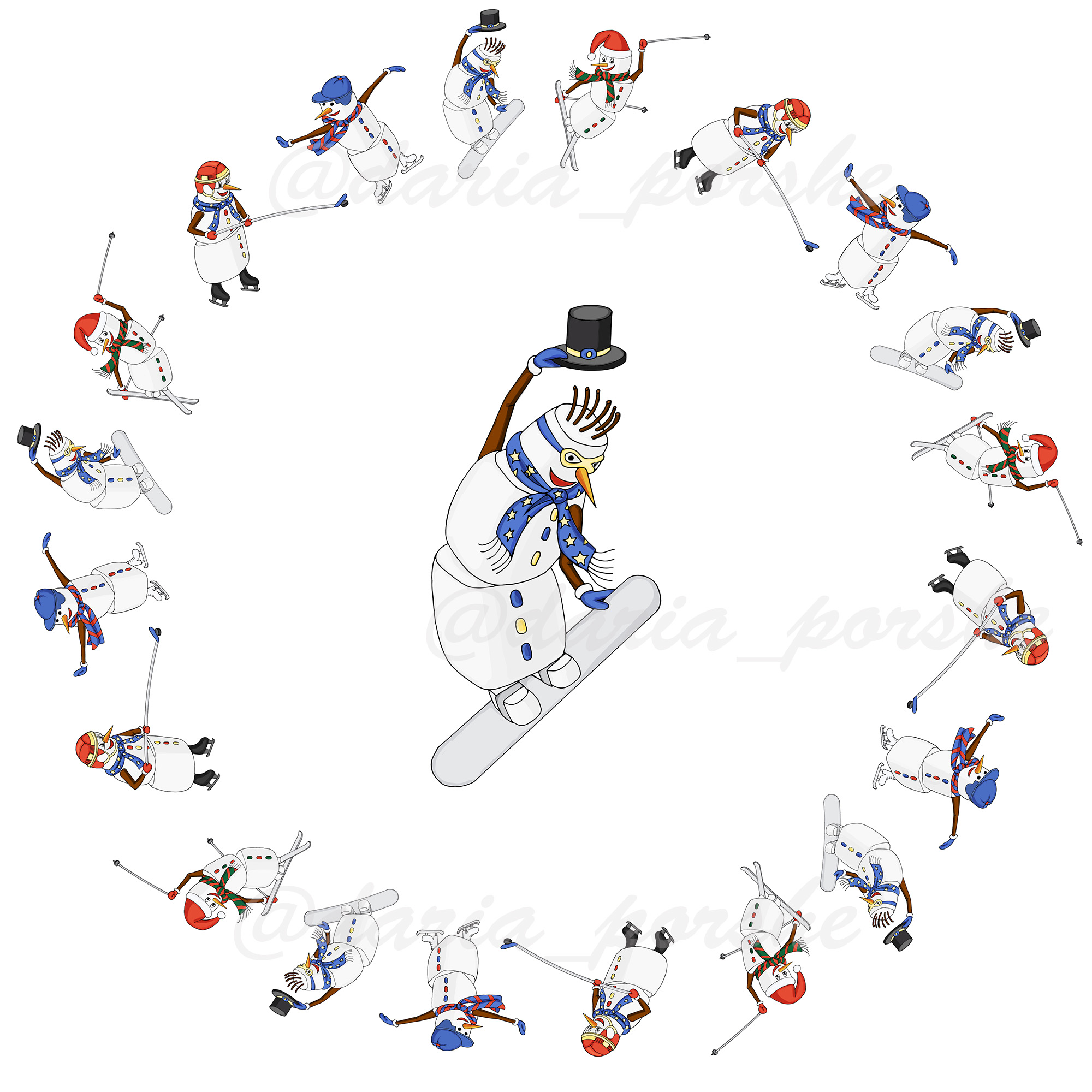 Snowman snowboarder in a circle of snowmen athletes %d0%b4%d0%bb%d1%8f %d0%b8%d0%bd%d1%81%d1%82