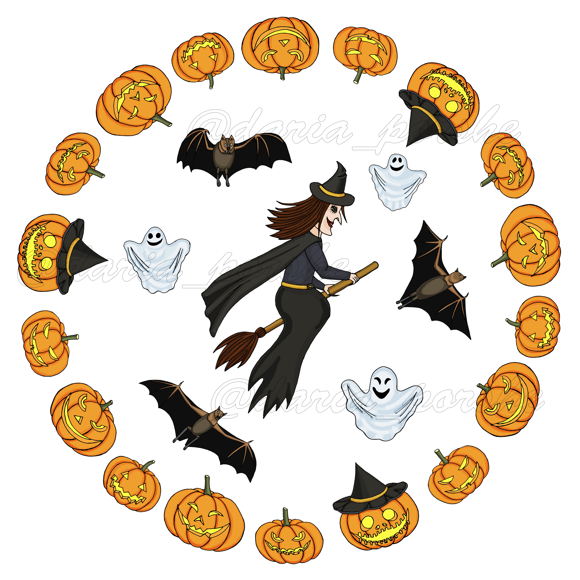 Hallowen witch in a circle of pumpkins dli inst
