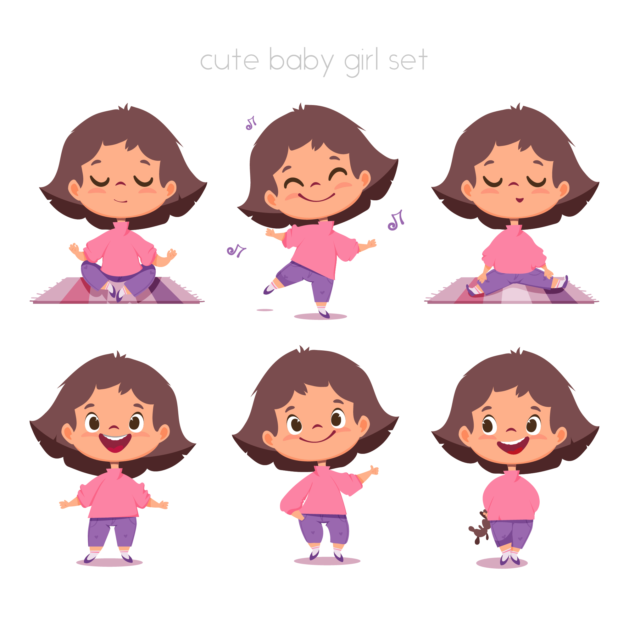 Vector character cute baby girl in cartoon style