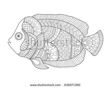 Stock photo angel fish coloring book raster illustration black and white lines lace pattern 636071360