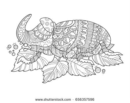 Stock photo rhinoceros beetle insect coloring book raster illustration black and white lines lace pattern 656357596