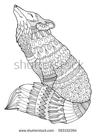 Stock photo fox coloring book raster illustration black and white lines lace pattern 593152394