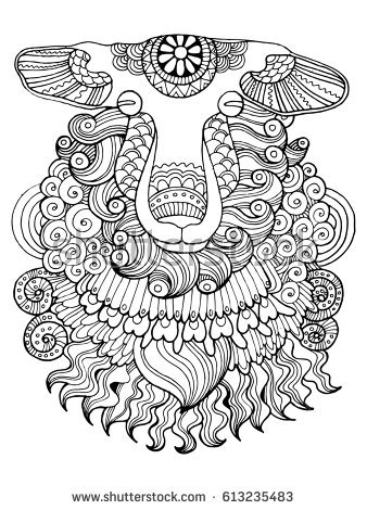 Stock photo sheep coloring book raster illustration black and white lines lace pattern 613235483