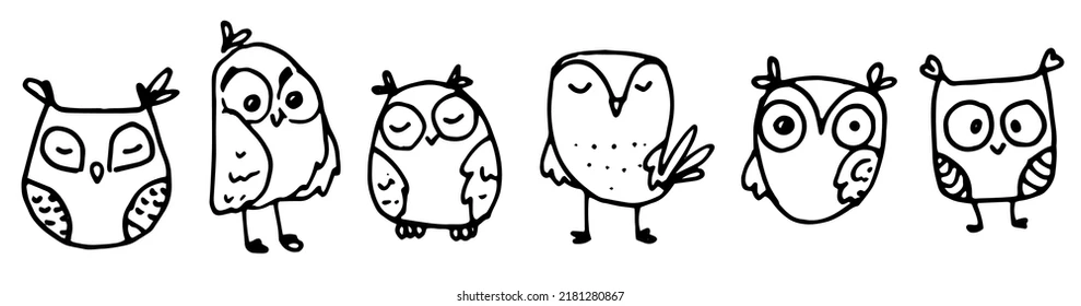 Cute owl doodles handdrawn simple 260nw 2181280867