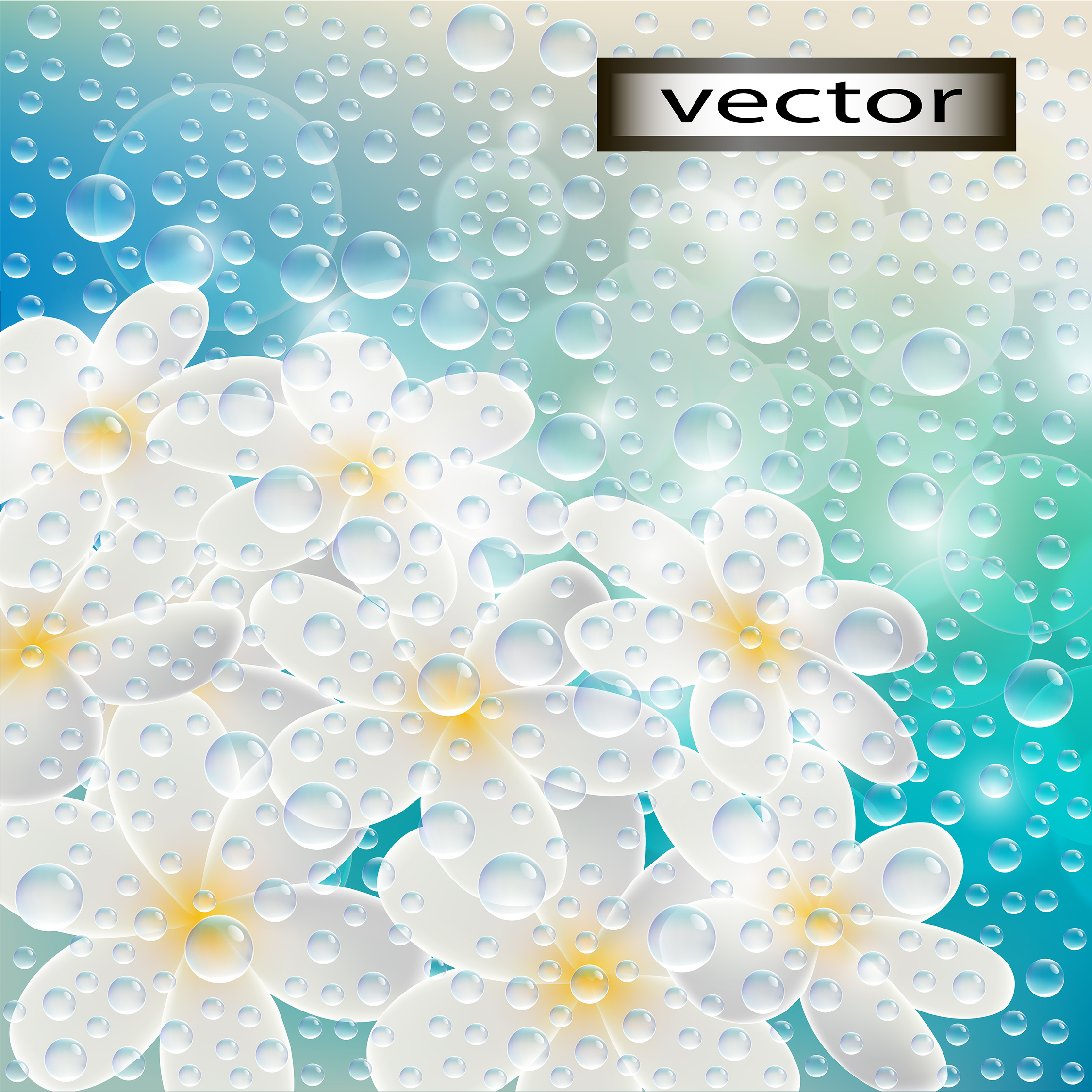Vector illustration of morning freshness tropical flower in dew drops background  condensation on glass  template for design