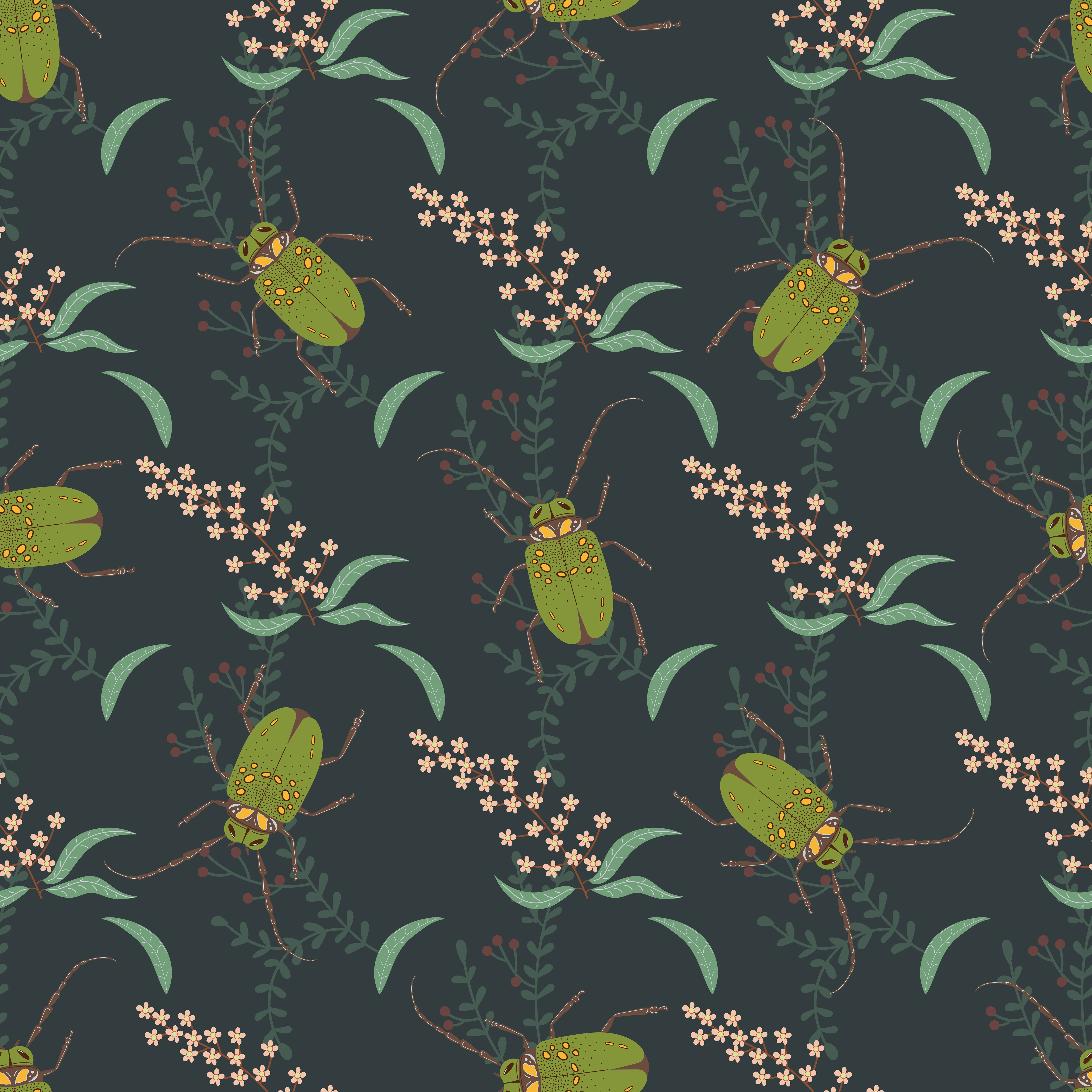 Seamless pattern with bugs black