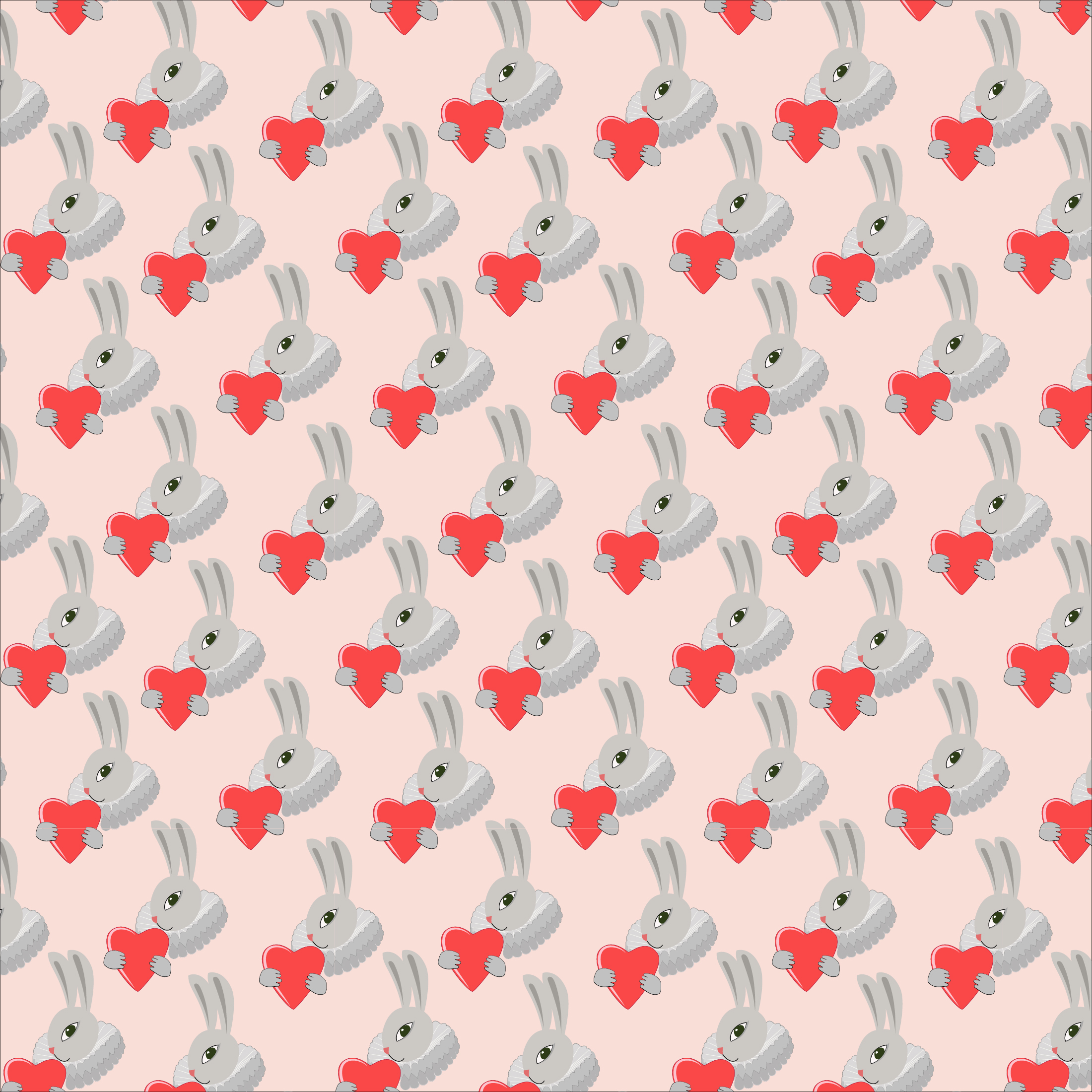 Pattern with hearts and cute rabbit 2