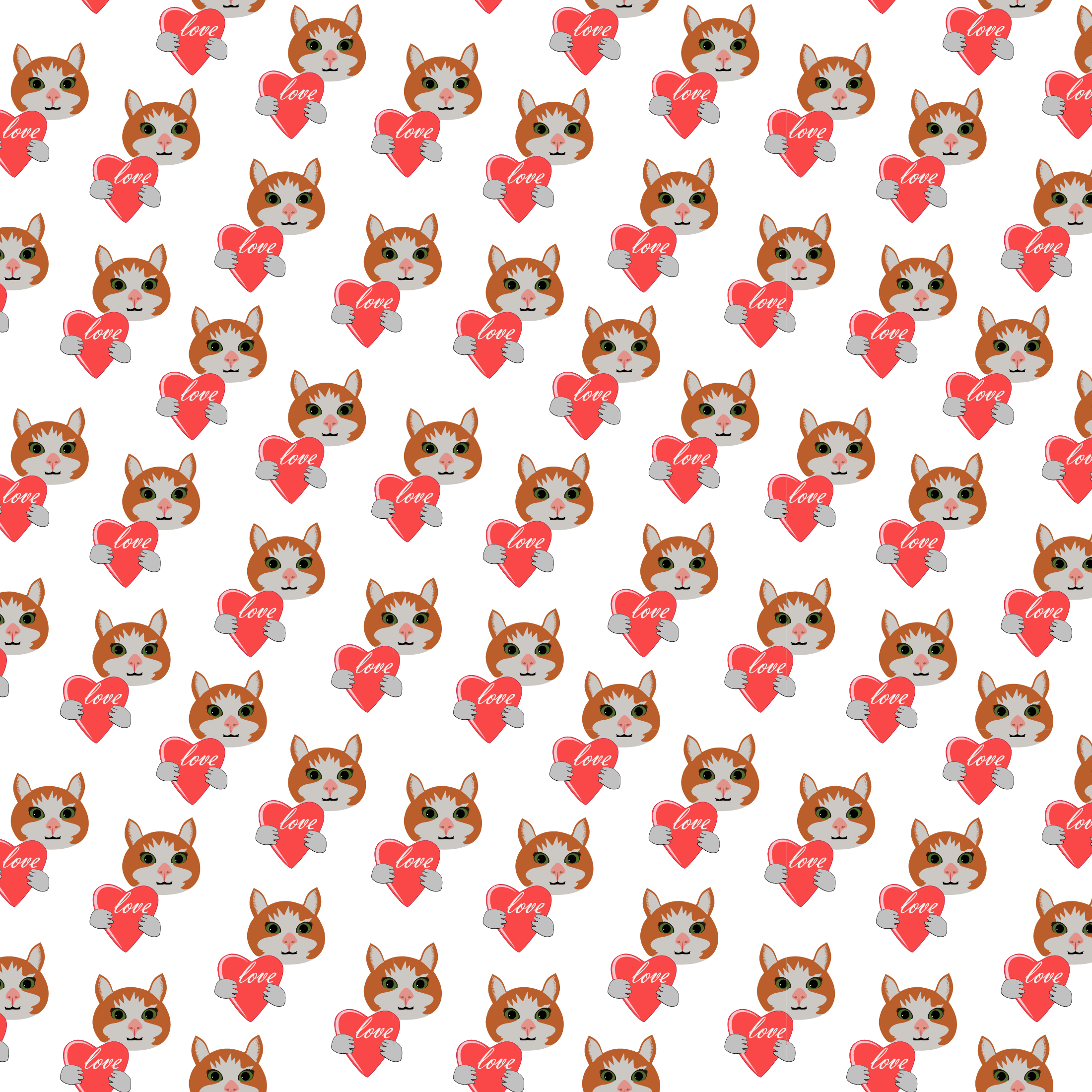 Pattern with cute cat and heart 01