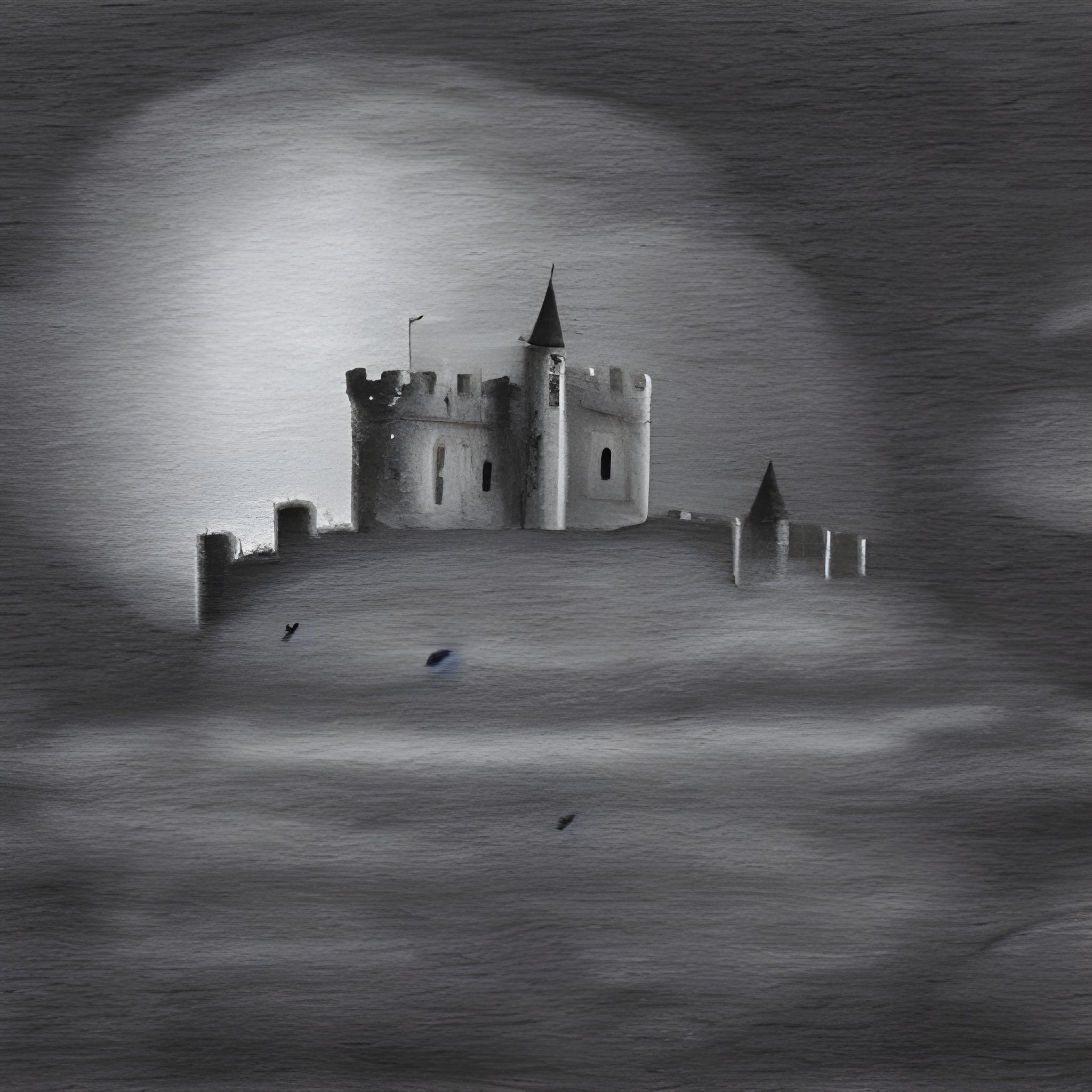 Foggy castle on the rock in drawn style 1668527167883
