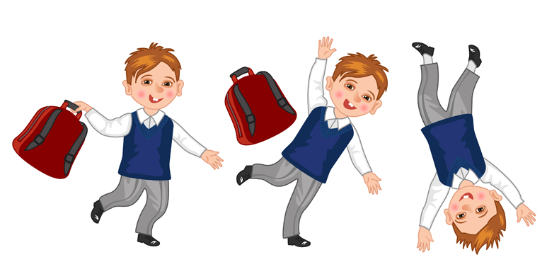 Impish happy boy with schoolbag