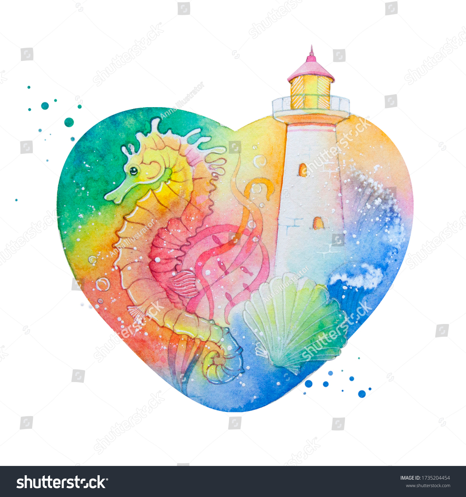 Stock photo lighthouse drawn isolated on a white background watercolor illustration underwater world sea set 1735204454