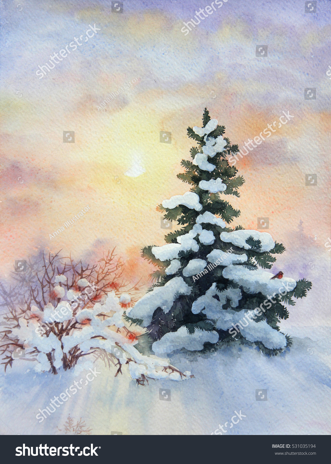 Stock photo watercolors nature in the winter 531035194