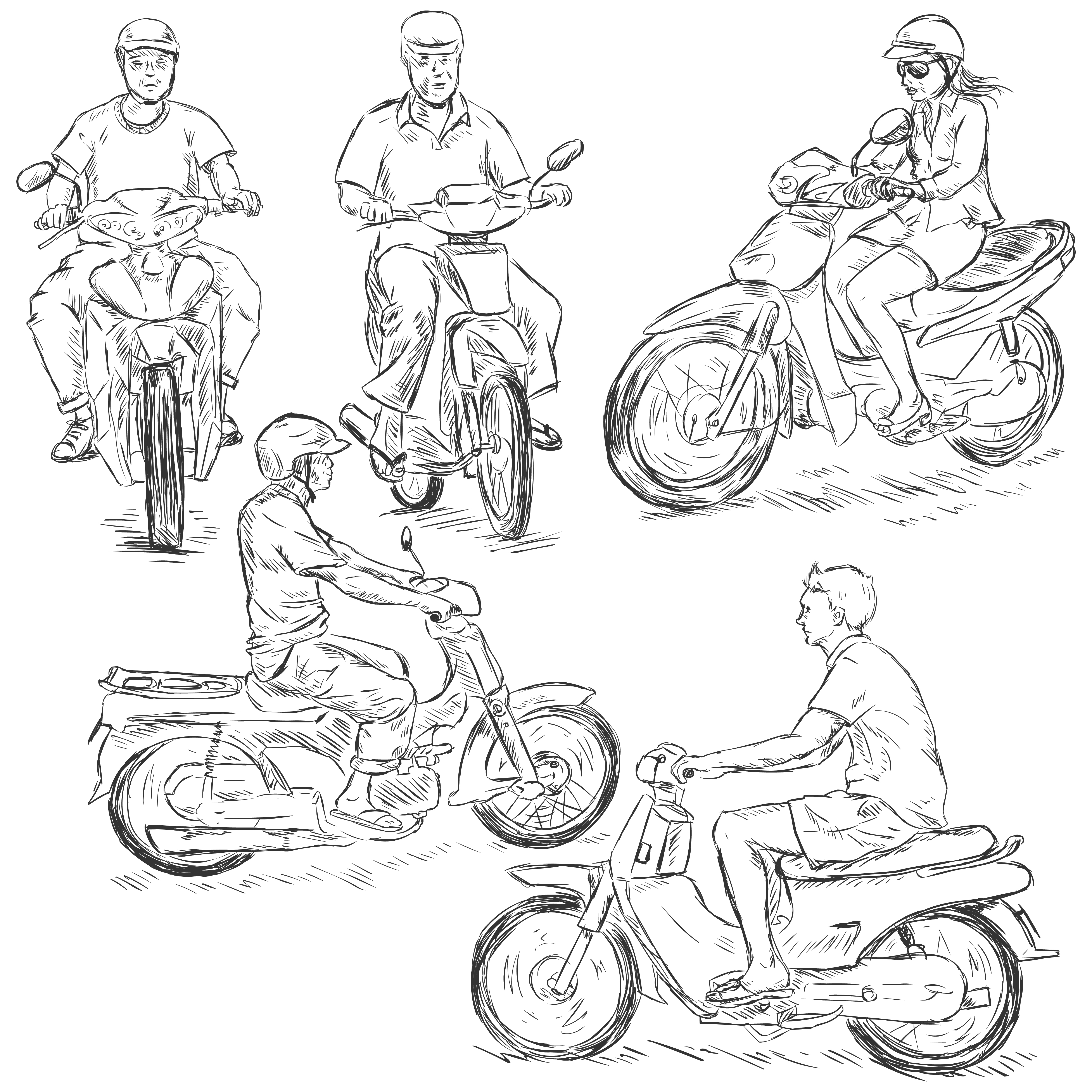 Set of sketch motobikers