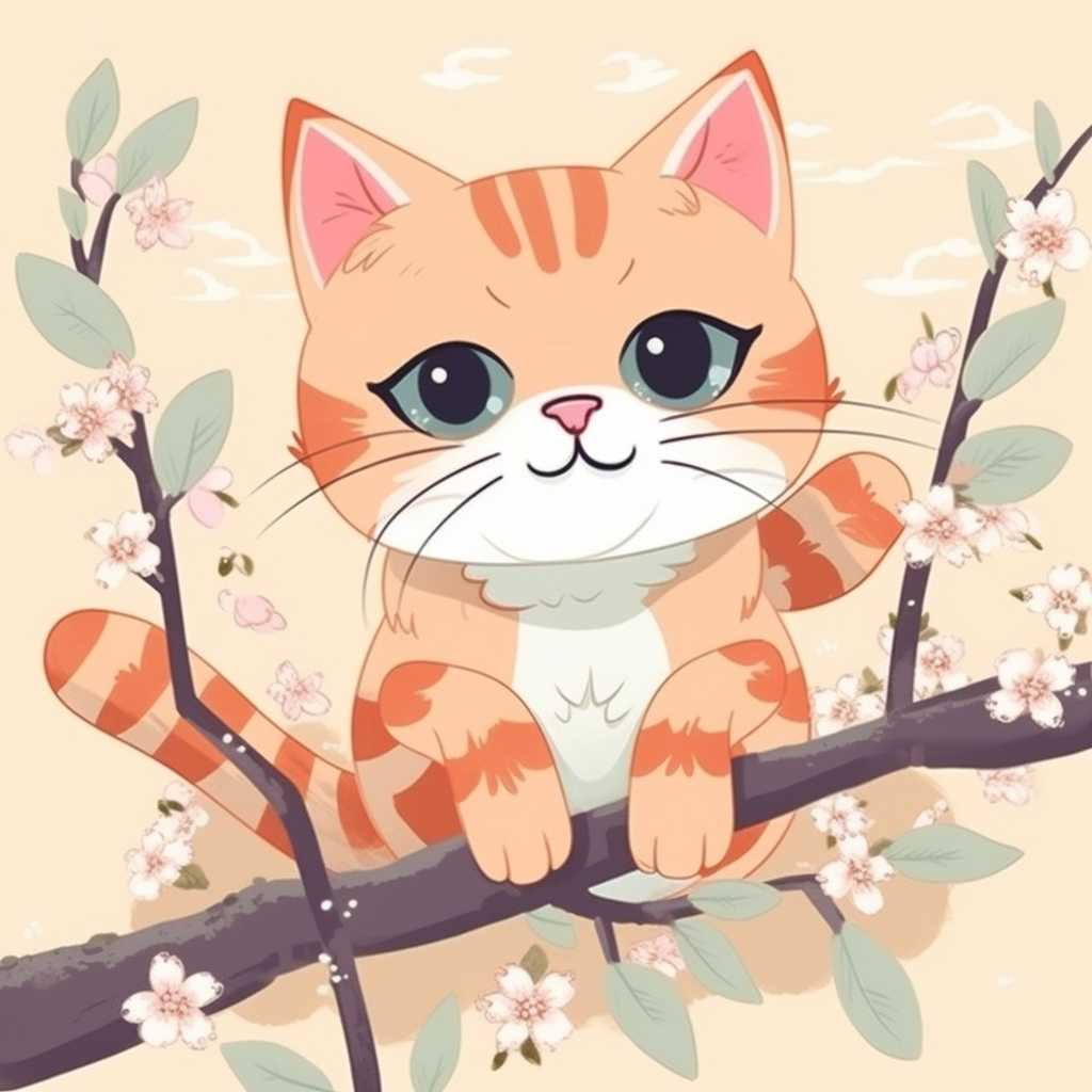 Margarita cute cute ginger cat on sakura branch in kawaii style 45862153 1bf0 422d 9715 d1d36d8452fb