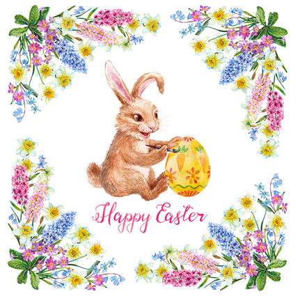 Easter bunny paints eggs card