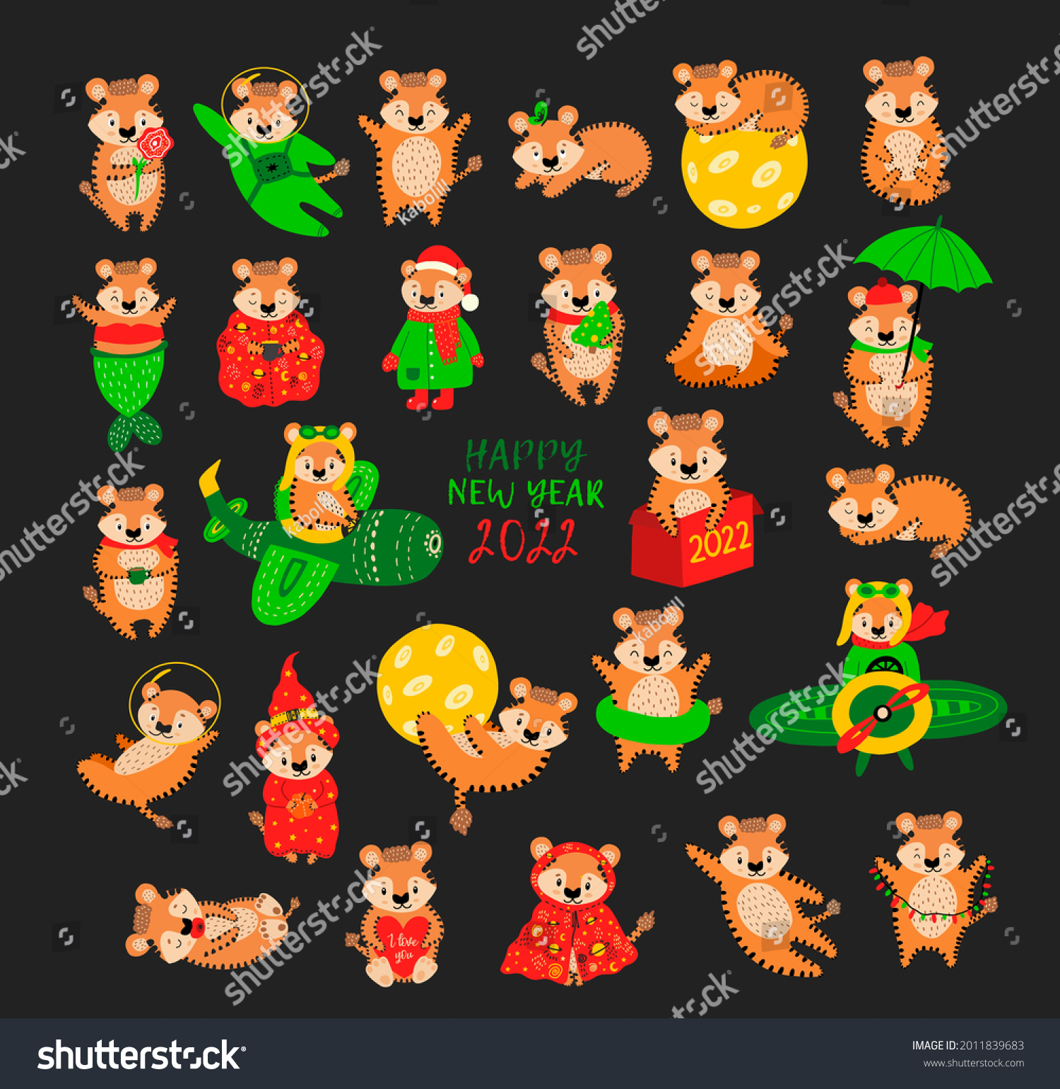 Stock vector a set with tigers new year s eve a large set with the symbol of the new year according to 2011839683