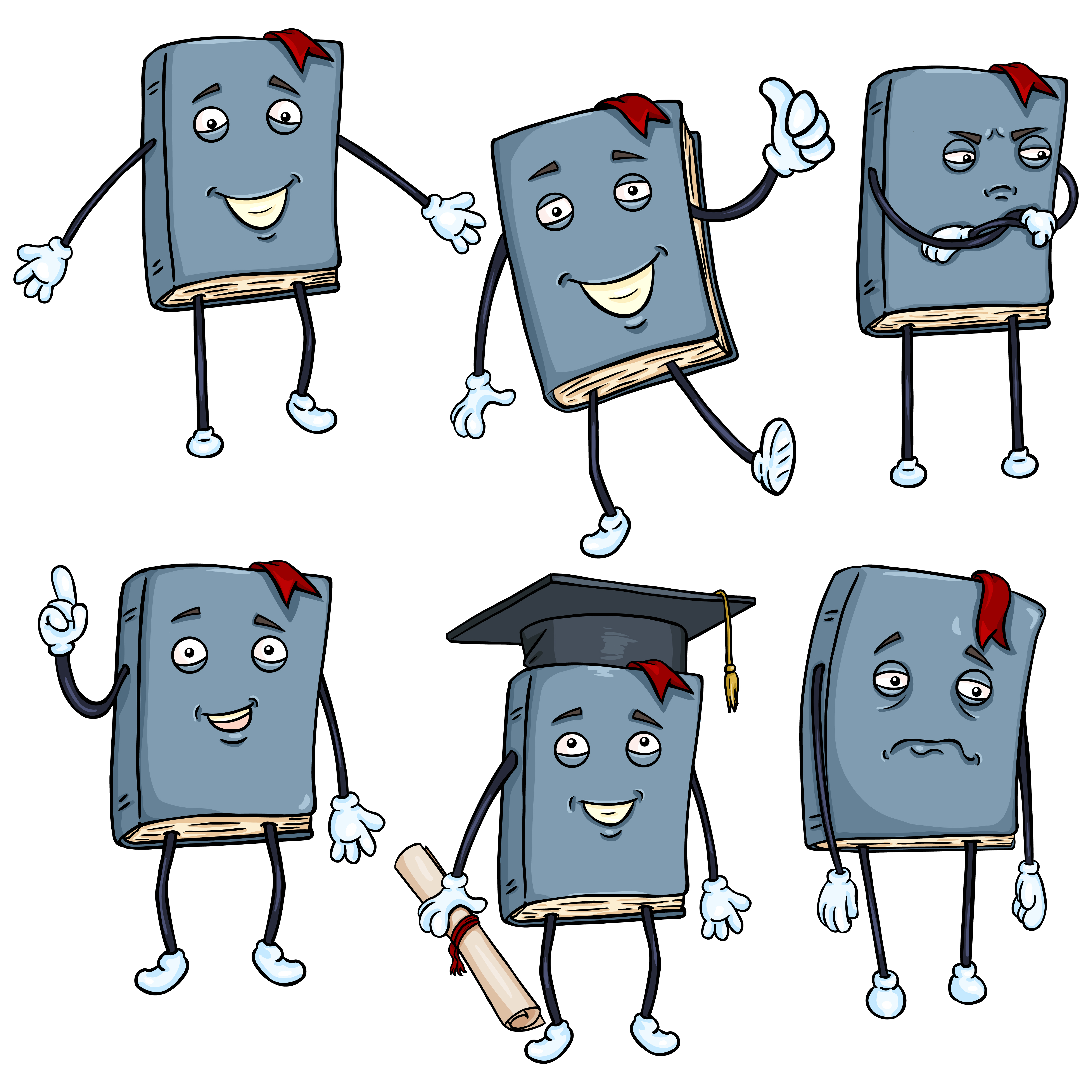 Cartoon set of blue book characters