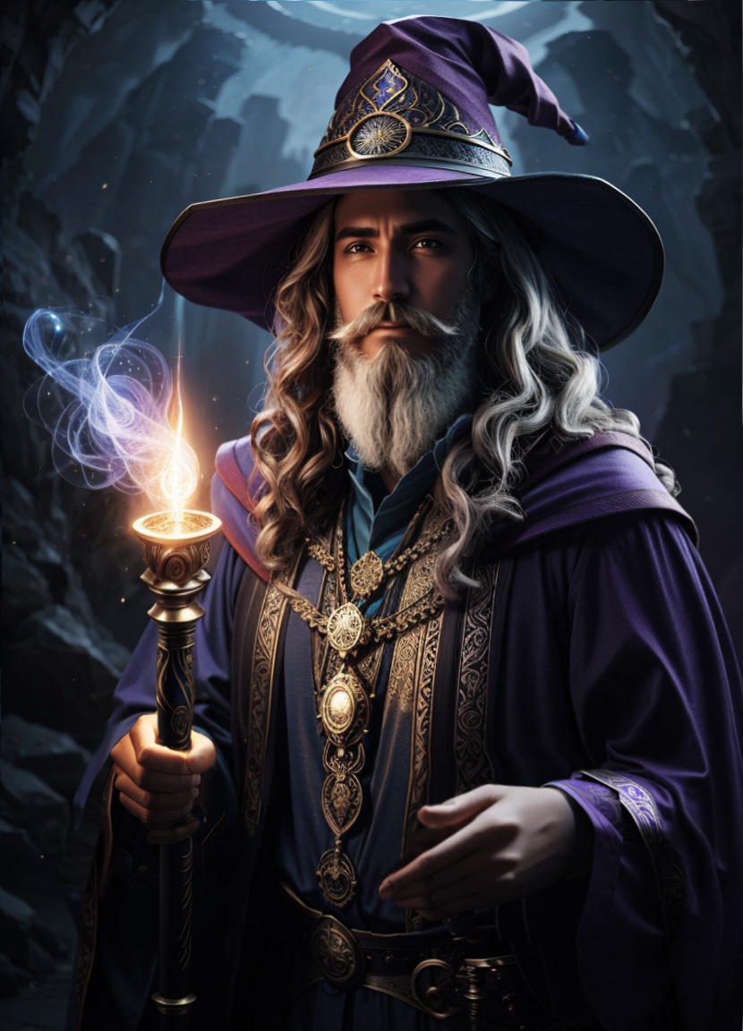 Dreamshaper v7 a fantasy style male wizard with a big hat cast 1