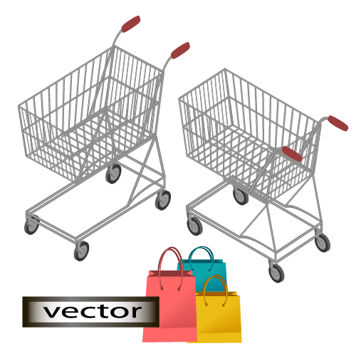 Vector illustration isometry baskets for products equipment in the store
