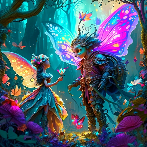 A fairy and a villain are standing in a fairy fore