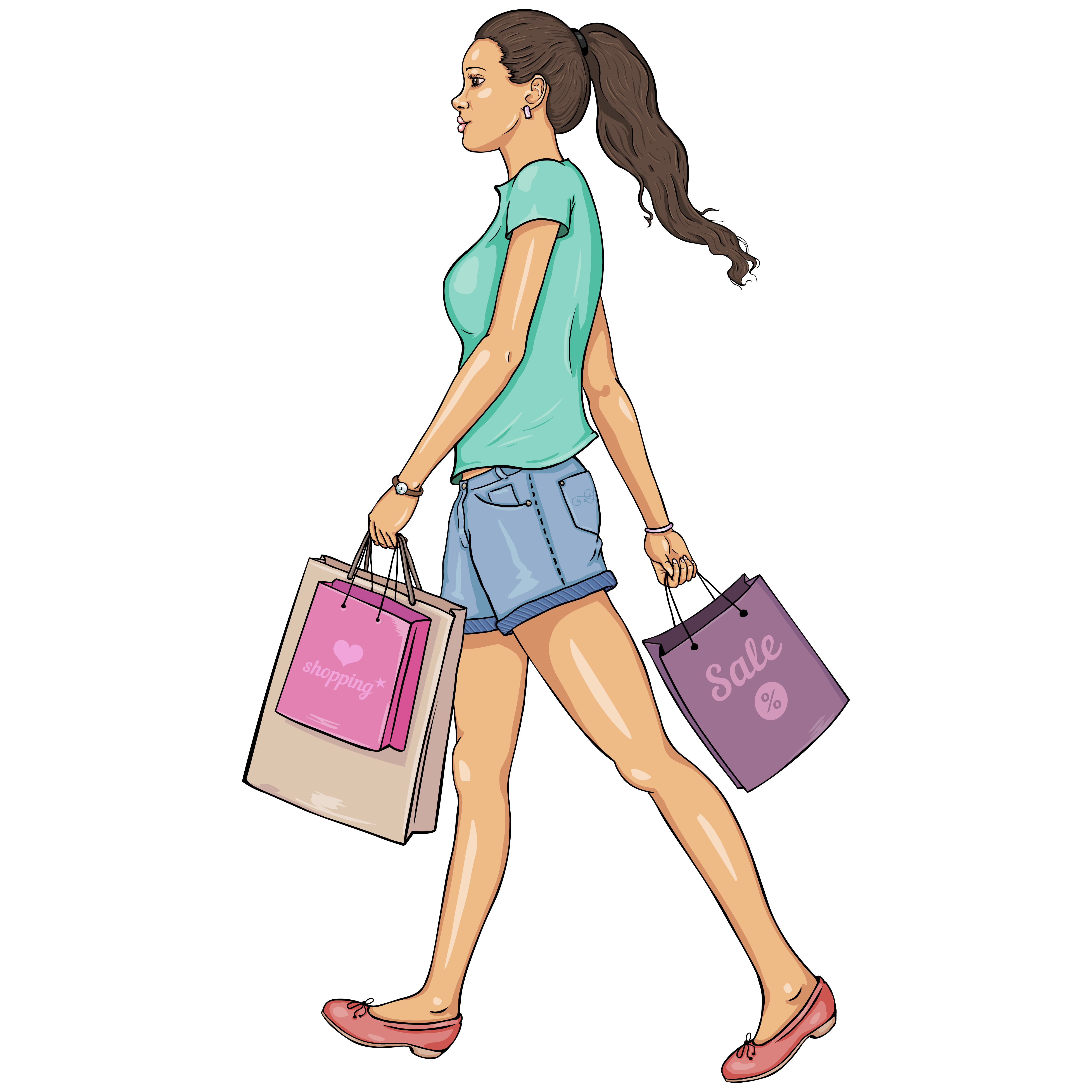 Girl with shopping bags cartoon