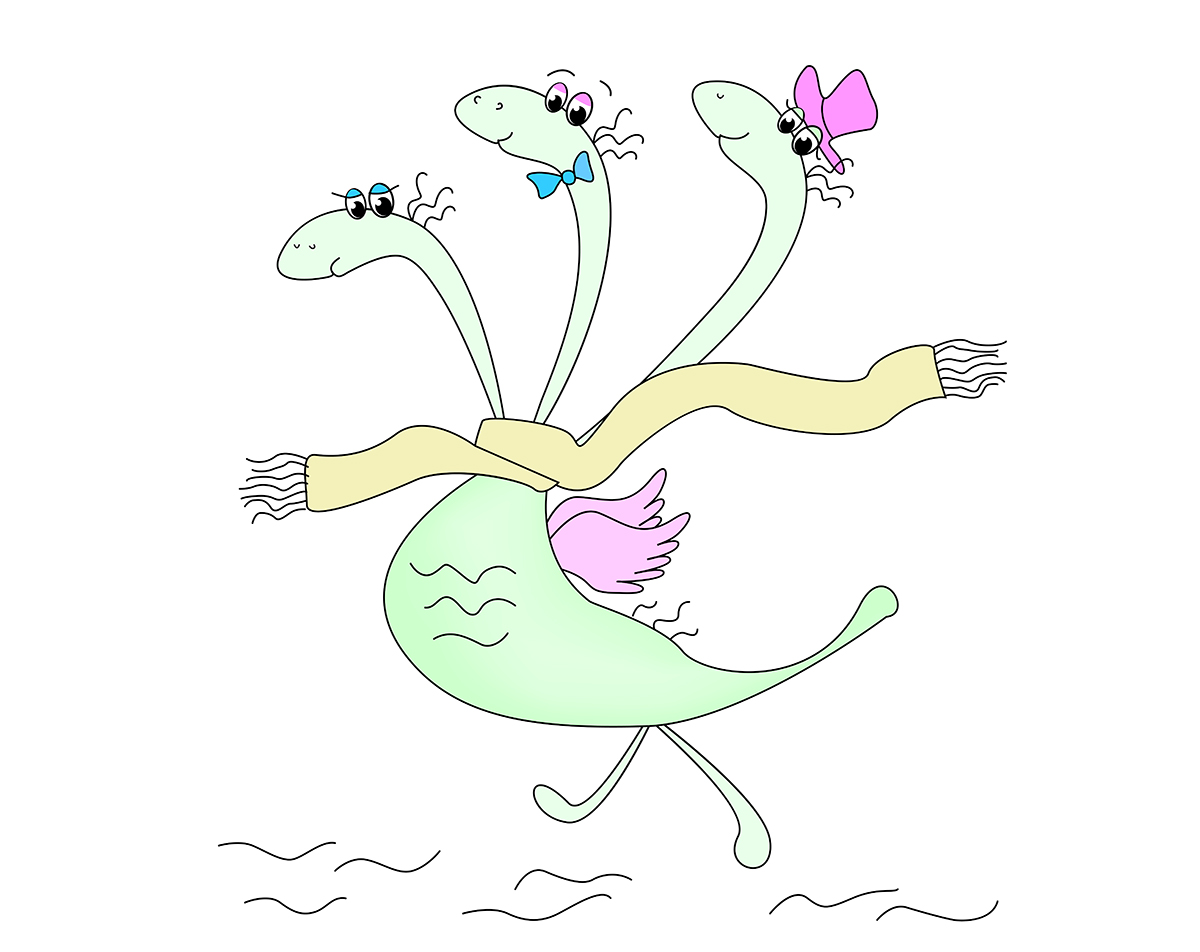 A small green dragon with wings and three heads and a scarf. vector illustration %d0%b2%d1%8d%d0%b1